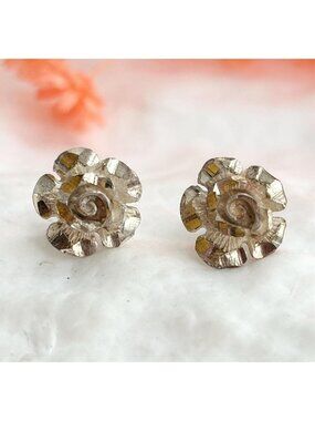 Floral Handcut Minimalist 925 Sterling Silver Vintage Stud Earrings